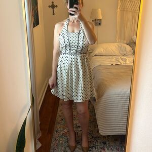 Rhyme LA Dress Womens Small Ivory White Polka Dot‎ Halter Neck